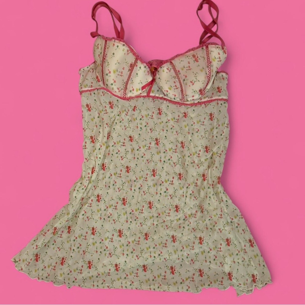 Lingerie slip dress pink floral babydoll